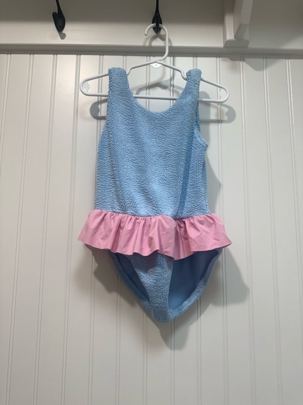 Kids Light Blue One-Piece Swimsuit with Pink Ruffle